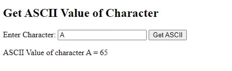Get ASCII value of character