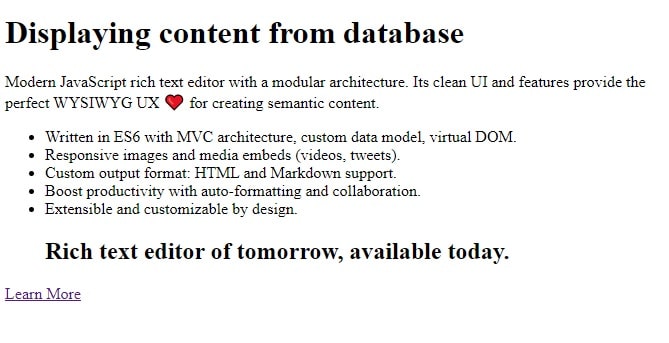 Display CKEditor content from database